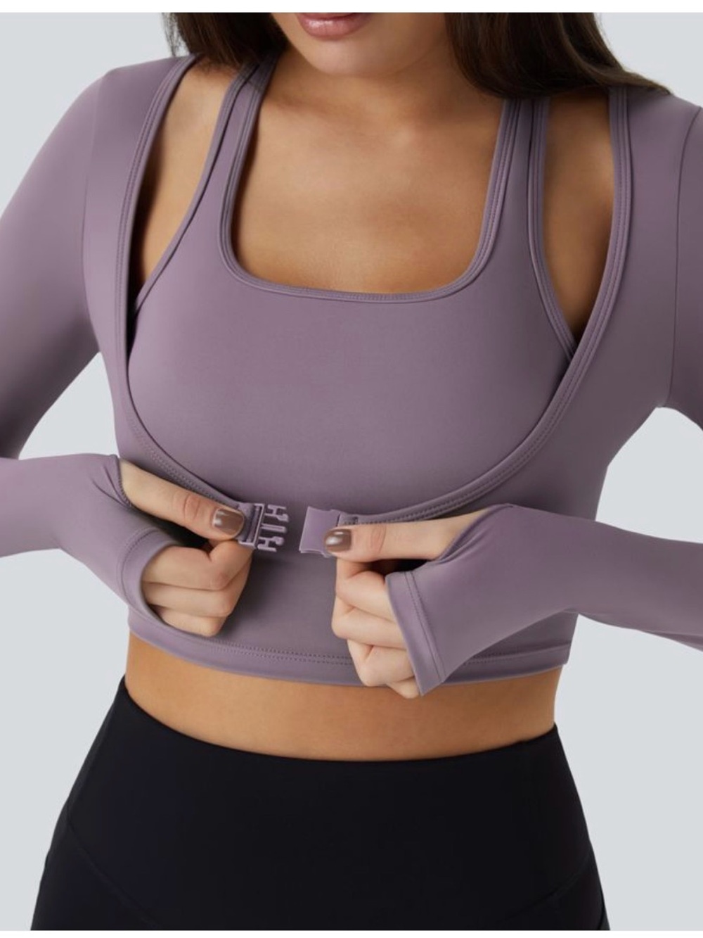 SoftlyZero Plush Halter Thumb Hole Long Sleeve Cropped 2-in-1 Yoga Sports Top